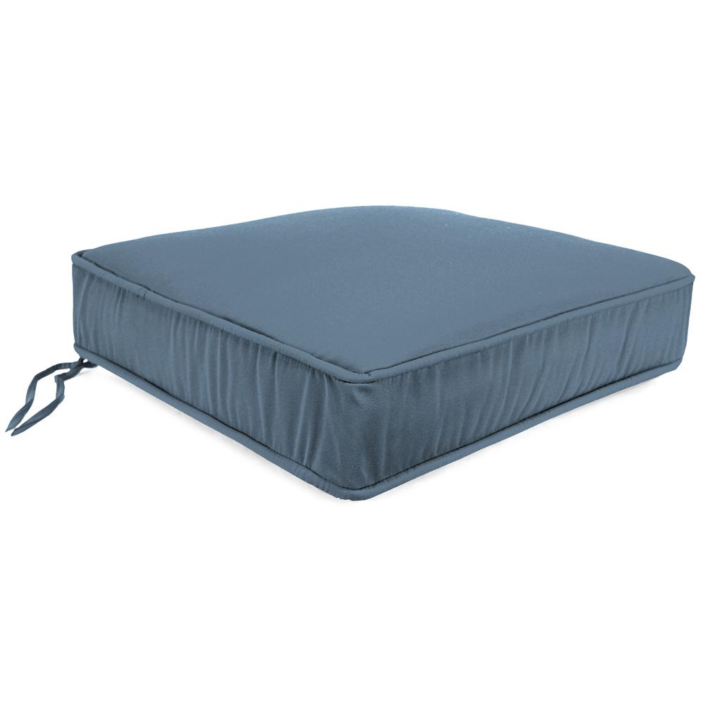 Spectrum Denim Blue Solid Boxed Edge Outdoor Deep Seat Cushion and Welt. Picture 1