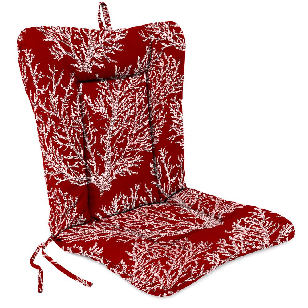 Seacoral Red Nautical Outdoor Chair Cushion with Ties and Hanger Loop. Picture 1