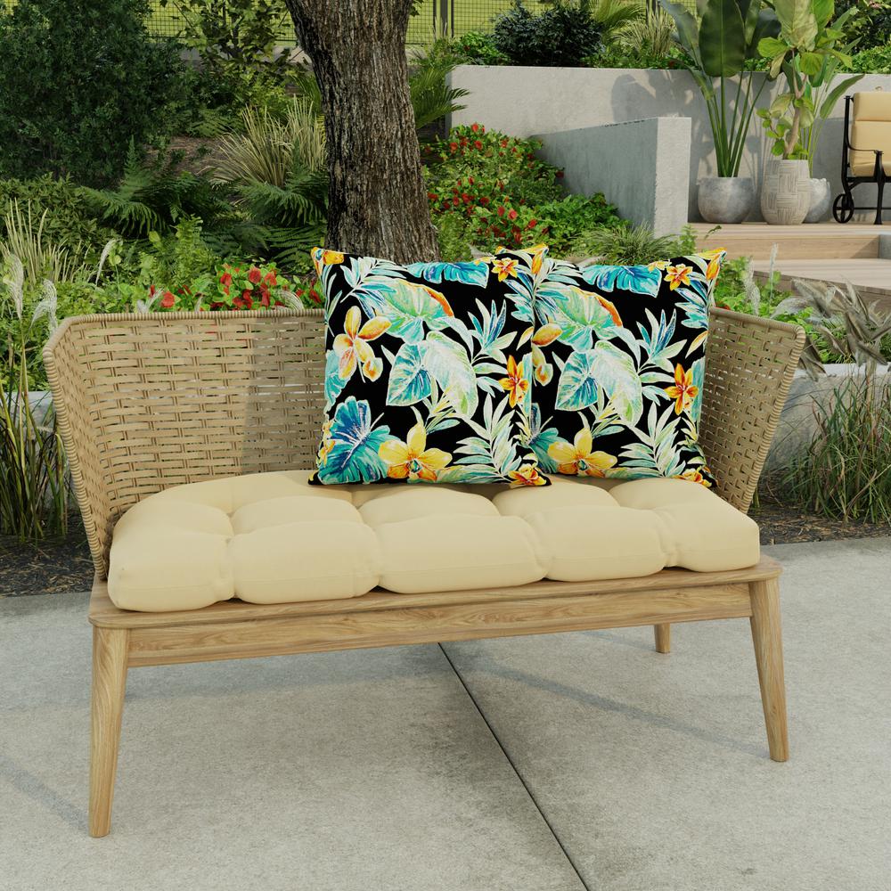 Beachcrest Caviar Black Floral Square Knife Edge Outdoor Throw Pillows (2-Pack). Picture 3