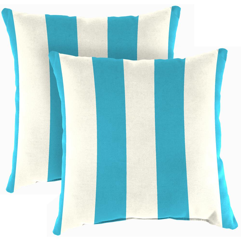 Cabana Turquoise Stripe Square Knife Edge Outdoor Throw Pillows (2-Pack). Picture 1