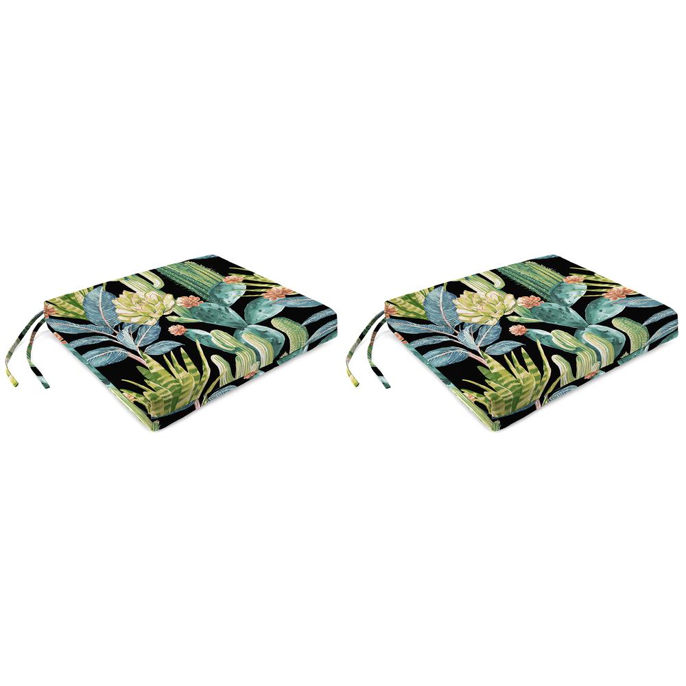 Hatteras Ebony Black Floral Outdoor Chair Pads Seat Cushions with Ties (2-Pack). Picture 1