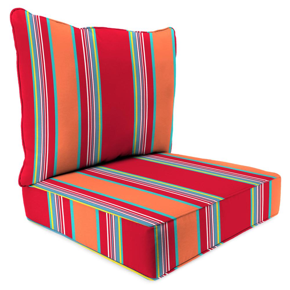 Mulberry Red Stripe Boxed Edge Outdoor Chair Seat and Back Cushion Set with Welt. Picture 1