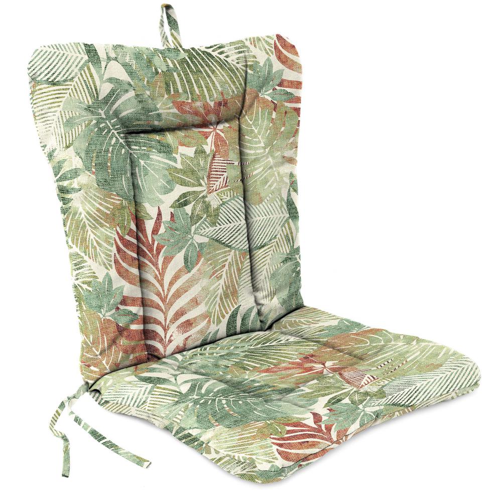Wesley Almond Green Leaves Outdoor Chair Cushion with Ties and Hanger Loop. Picture 1