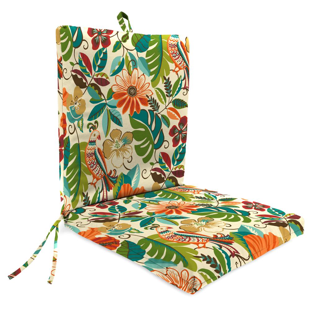 Lensing Jungle Multi Floral French Edge Outdoor Chair Cushion with Ties. Picture 1