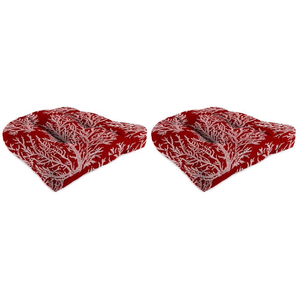 Seacoral Red Nautical Tufted Outdoor Seat Cushion (2-Pack). Picture 1