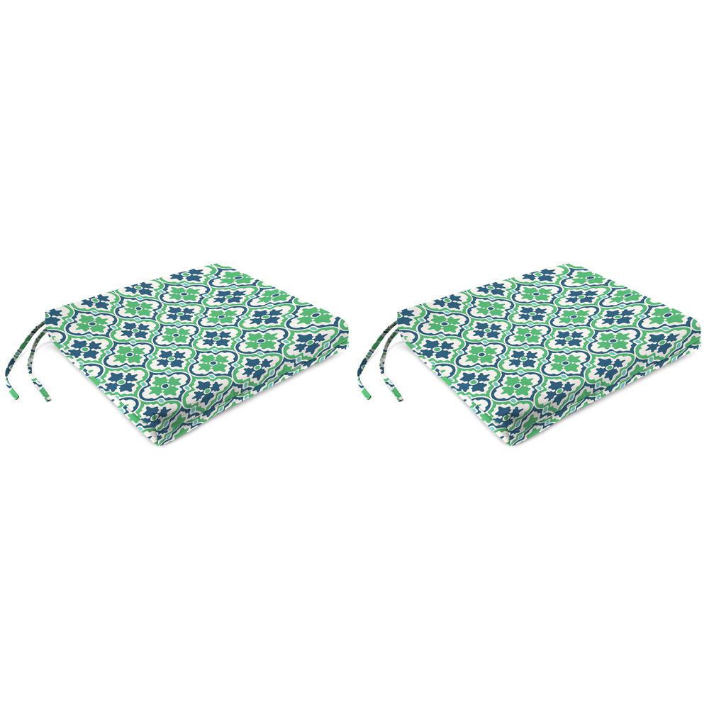 Vesey Sea Mist Green Quatrefoil Outdoor Chair Pads Seat Cushions (2-Pack). Picture 1