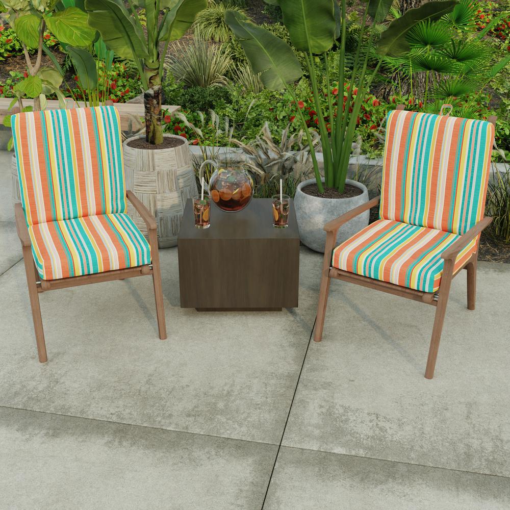 Kodi Cornhusk Multi Stripe French Edge Outdoor Chair Cushion with Ties. Picture 3