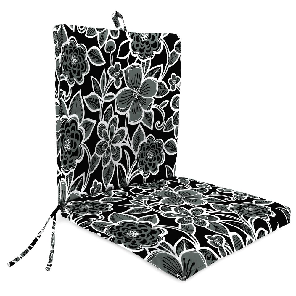 Halsey Shadow Black Floral French Edge Outdoor Chair Cushion with Ties. Picture 1