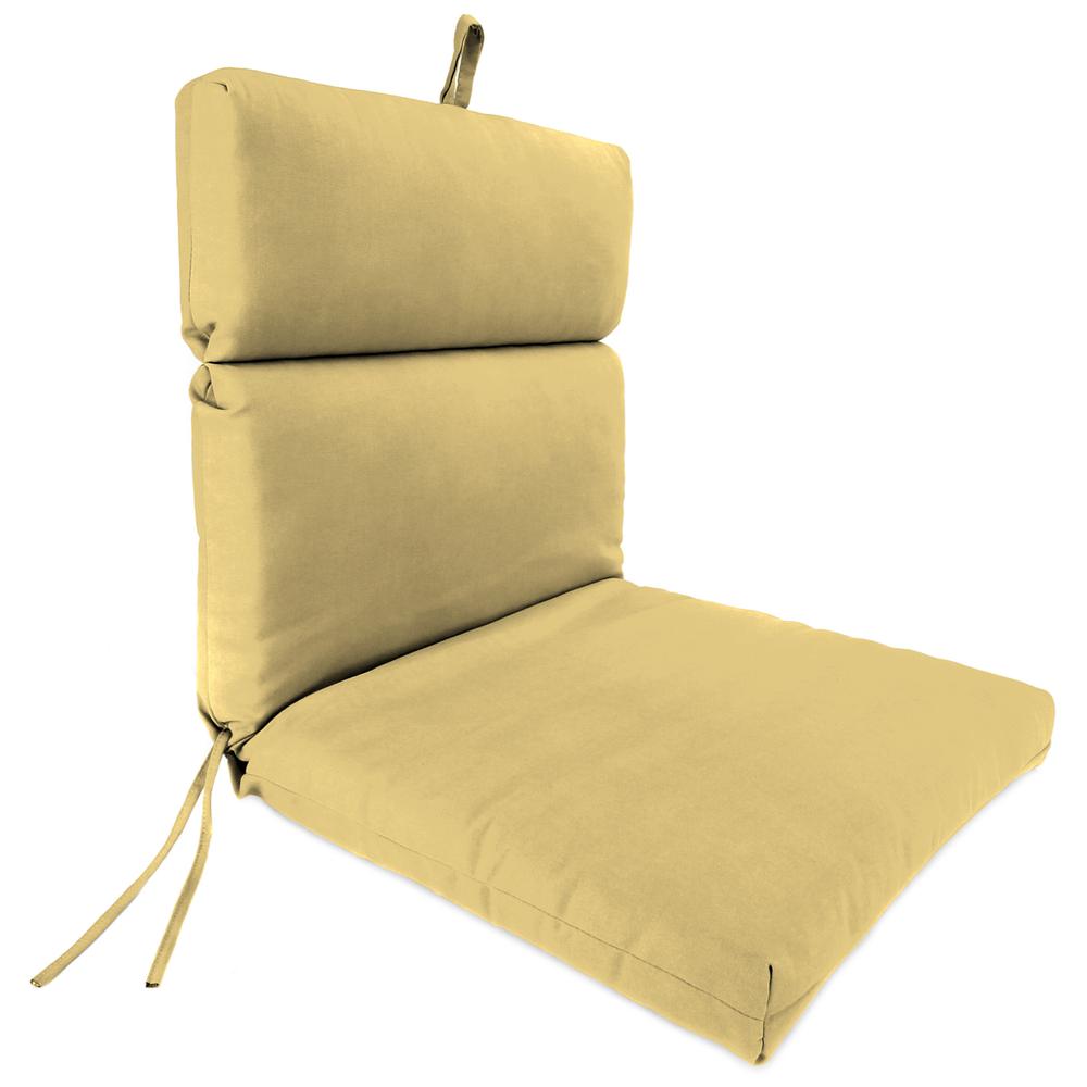 Sunbrella Canvas Wheat Yellow Solid French Edge Outdoor Chair Cushion with Ties. Picture 1