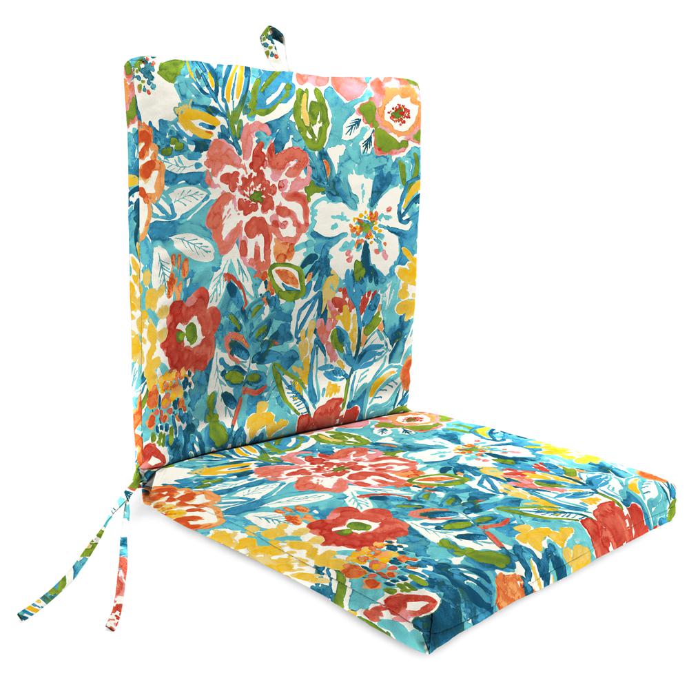 Sun River Sky Multi Floral French Edge Outdoor Chair Cushion with Ties. Picture 1