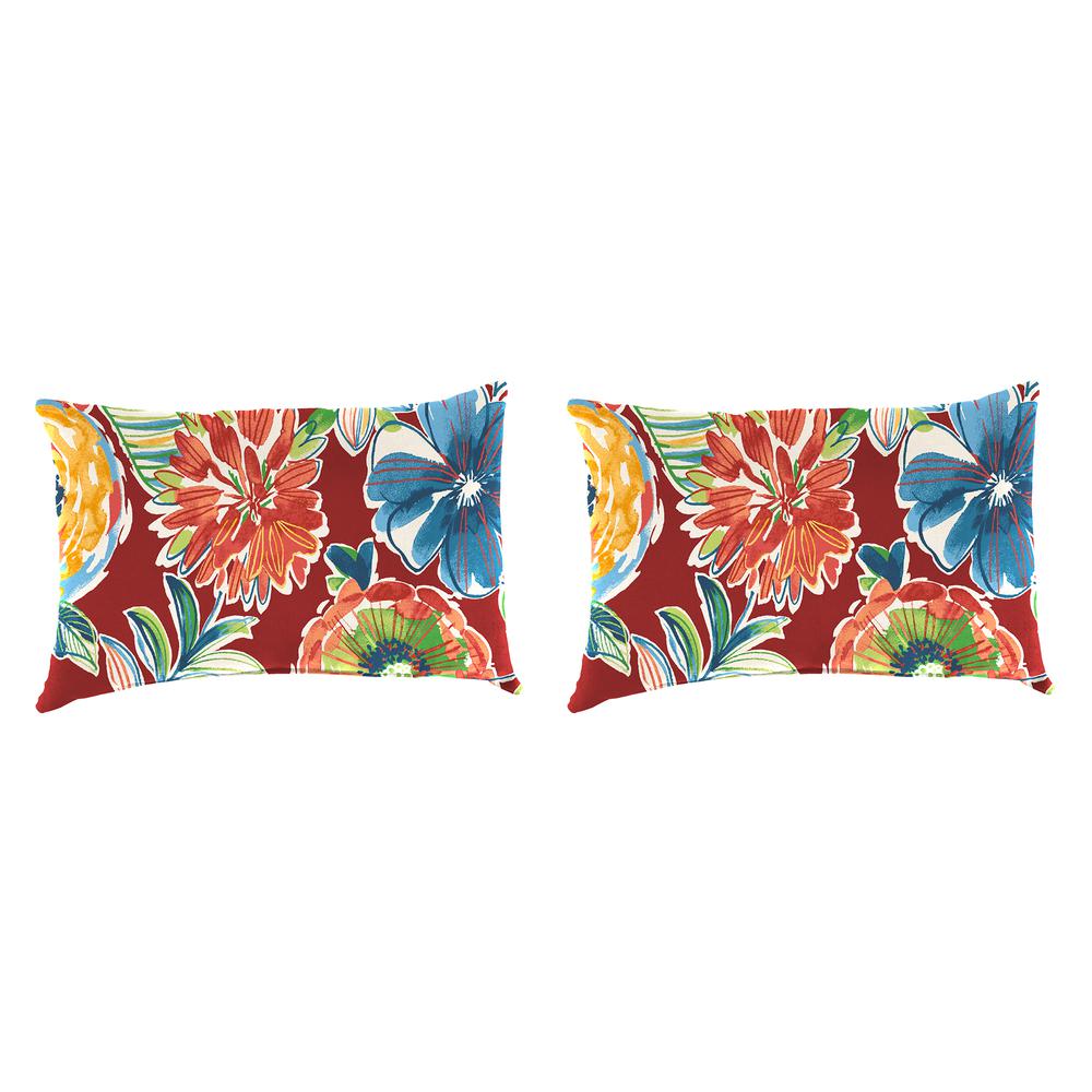 Colsen Berry Red Floral Outdoor Lumbar Throw Pillows (2-Pack). Picture 1