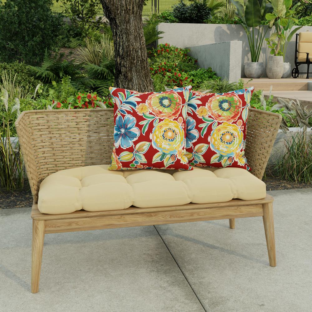 Colsen Berry Red Floral Square Knife Edge Outdoor Throw Pillows (2-Pack). Picture 3
