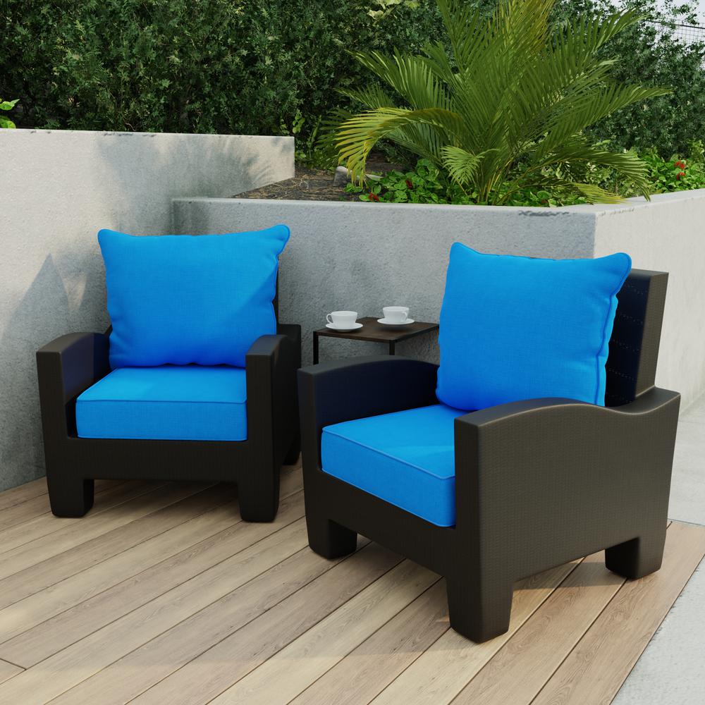 Celosia Princess Blue Outdoor Chair Seat and Back Cushion Set with Welt. Picture 3