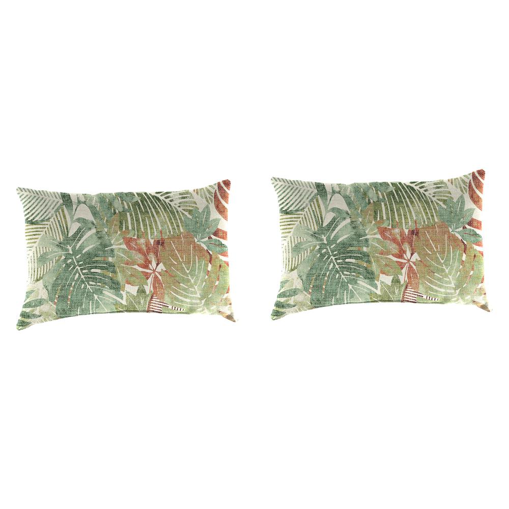 Wesley Almond Green Leaves Outdoor Lumbar Throw Pillows (2-Pack). Picture 1
