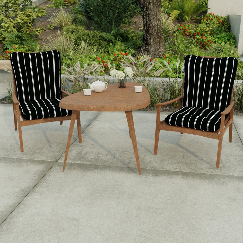 Pursuit Shadow Black Stripe Outdoor Chair Cushion with Ties and Hanger Loop. Picture 3