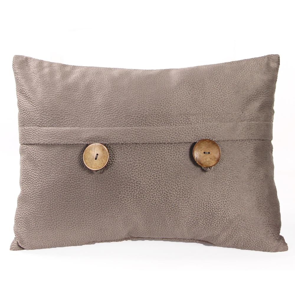 Mushroom Solid Reversible Decorative Lumbar Throw Pillow with Front Buttons. Picture 1