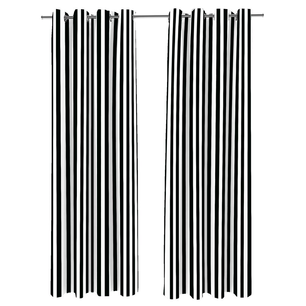 Black Stripe Grommet Semi-Sheer Outdoor Curtain Panel (2-Pack). Picture 1