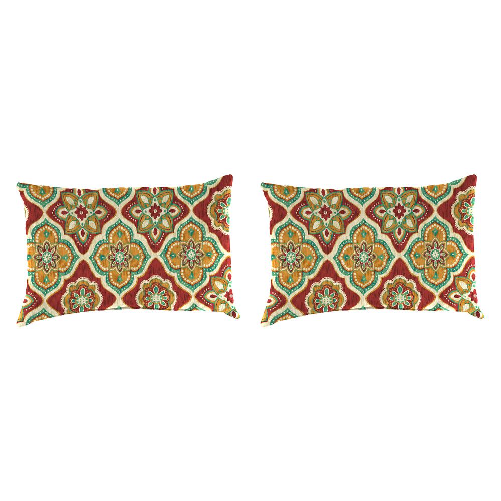 Adonis Jewel Red Medallion Outdoor Lumbar Throw Pillows (2-Pack). Picture 1