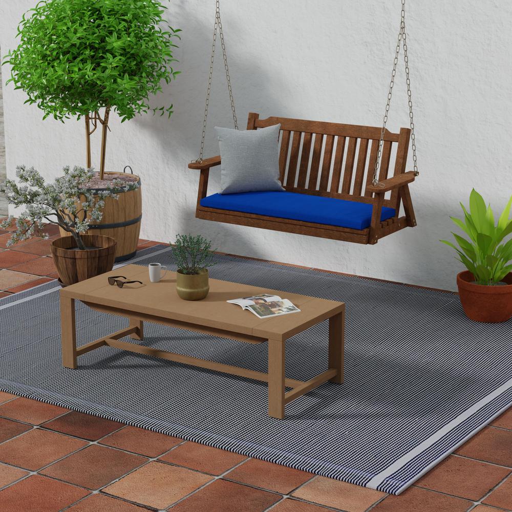 Sunbrella Canvas Pacific Blue Solid Outdoor Settee Swing Bench Cushion with Ties. Picture 3