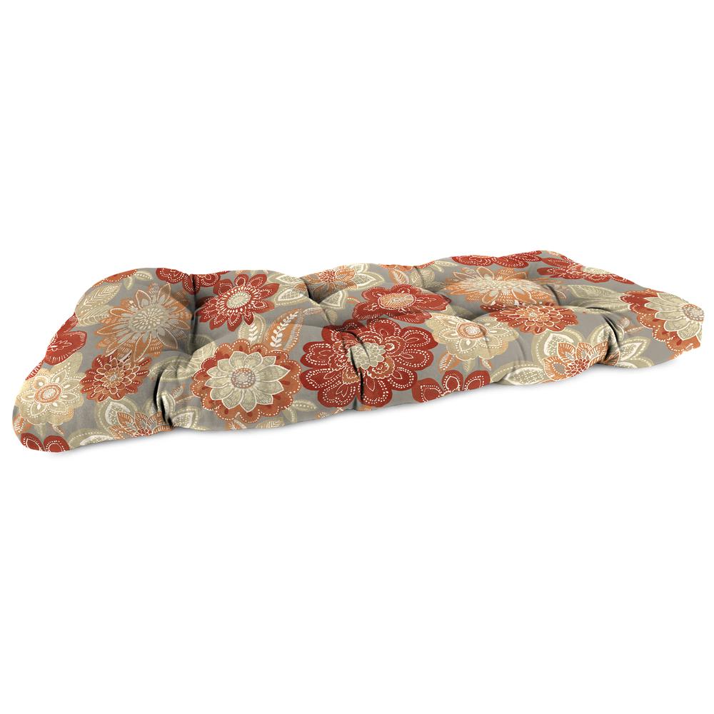 Anita Scorn Grey Floral Tufted Outdoor Settee Bench Cushion. Picture 1