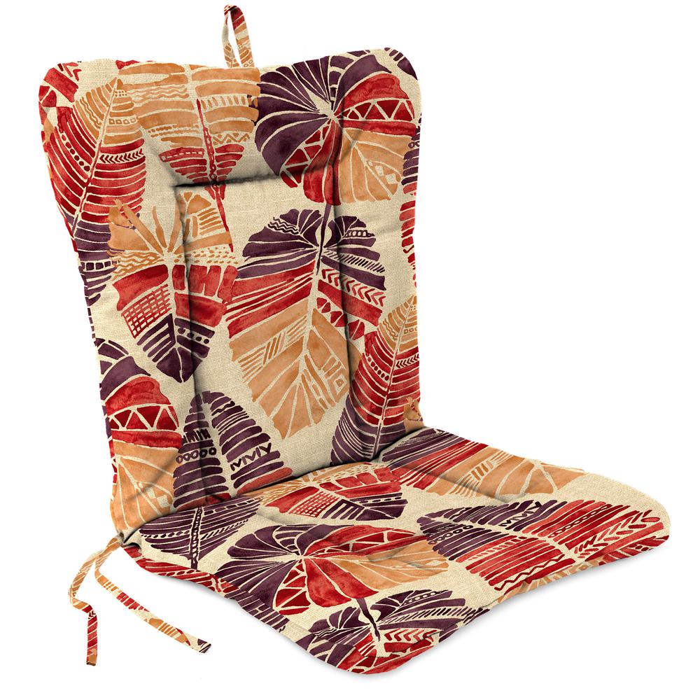 Hixon Sunset Beige Leaves Outdoor Chair Cushion with Ties and Hanger Loop. Picture 1