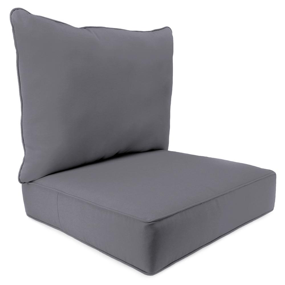 Sunbrella Canvas Charcoal Grey Outdoor Chair Seat and Back Cushion Set with Welt. Picture 1