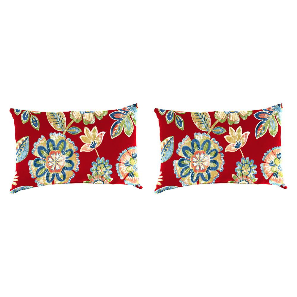 Daelyn Cherry Red Floral Outdoor Lumbar Throw Pillows (2-Pack). Picture 1