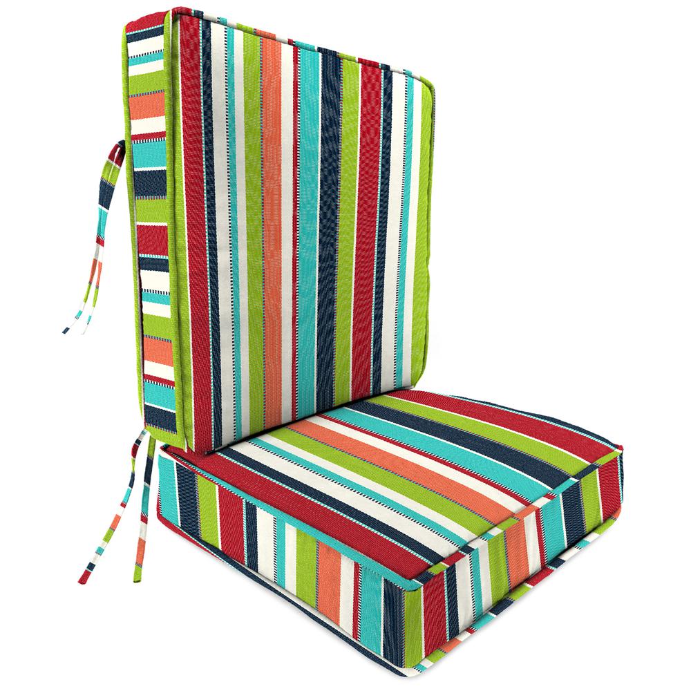 2-Piece Carousel Confetti Multi Stripe Outdoor Chair Seat and Back Cushion Set. Picture 1