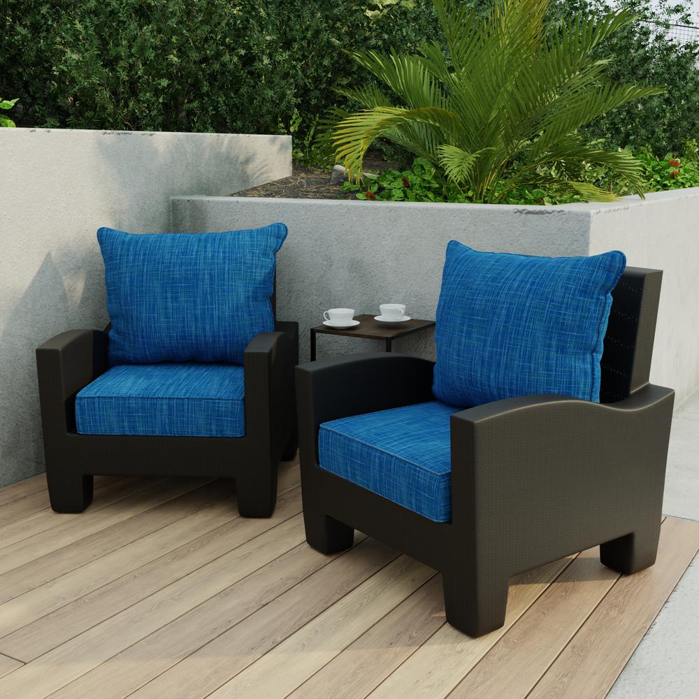 Harlow Lapis Blue Outdoor Deep Seating Chair Seat and Back Cushion Set with Welt. Picture 3