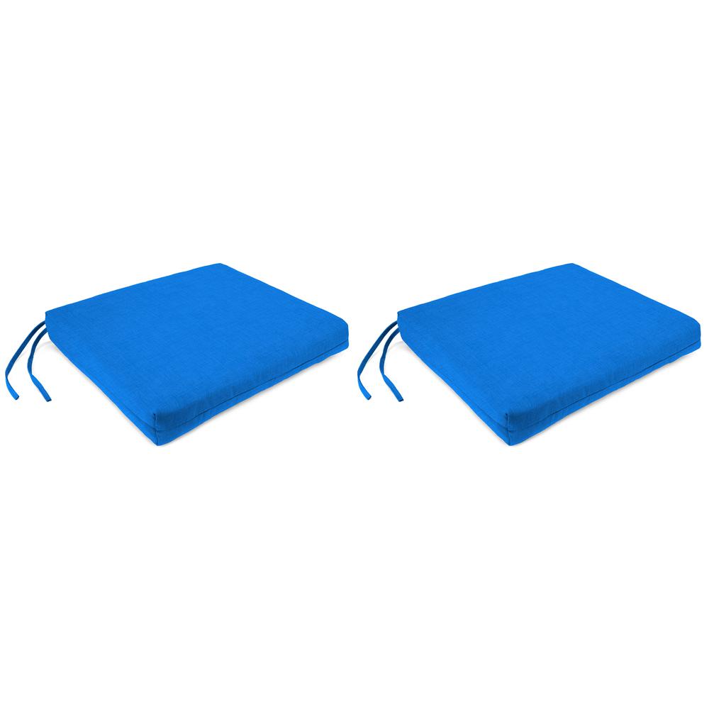 Celosia Princess Blue Solid Outdoor Chair Pads Seat Cushions with Ties (2-Pack). Picture 1
