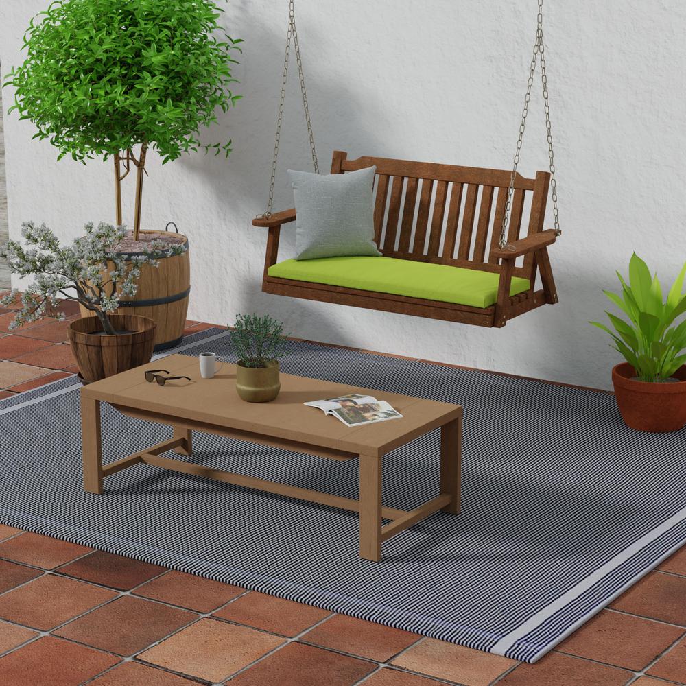 Sunbrella Canvas Macaw Green Solid Outdoor Settee Swing Bench Cushion with Ties. Picture 3