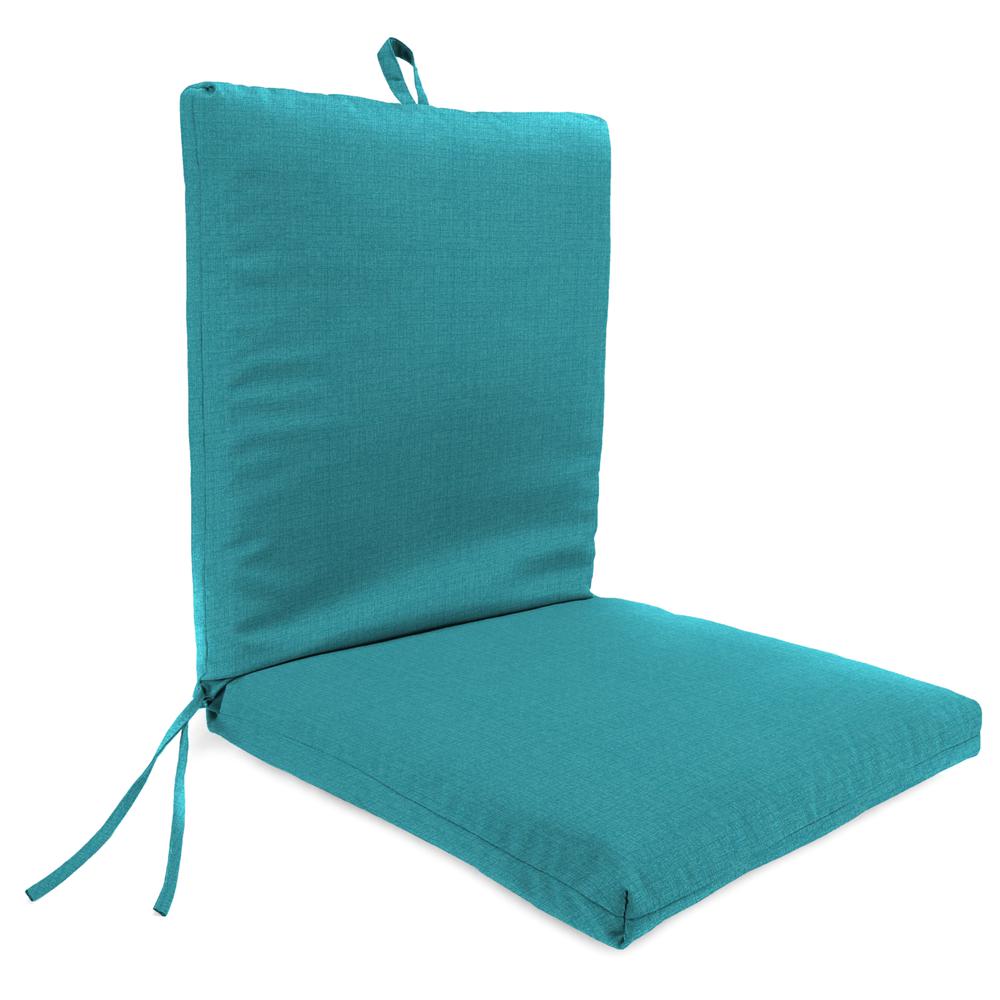 McHusk Lagoon Aqua Solid Rectangular French Edge Outdoor Chair Cushion with Ties. Picture 1