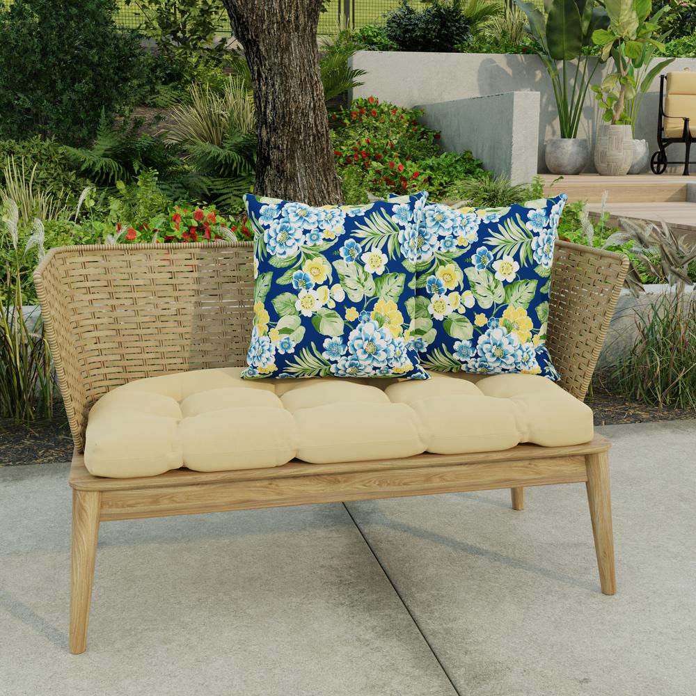 Binessa Lapis Blue Floral Square Knife Edge Outdoor Throw Pillows (2-Pack). Picture 3