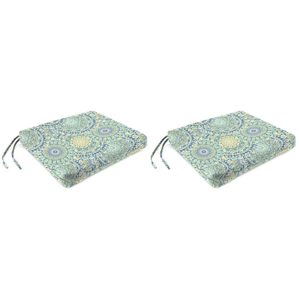 Alonzo Fresco Green Medallion Outdoor Chair Pads Seat Cushions (2-Pack). Picture 1