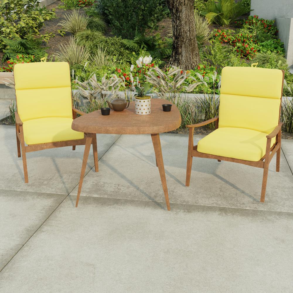 Sunray Yellow Solid Rectangular French Edge Outdoor Chair Cushion with Ties. Picture 3