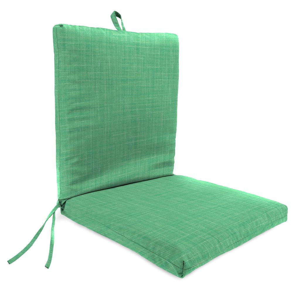 Harlow Dill Green Solid Rectangular French Edge Outdoor Chair Cushion with Ties. Picture 1