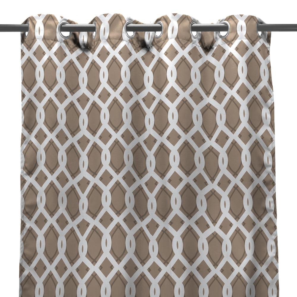 Cayo Beige Lattice Grommet Semi-Sheer Outdoor Curtain Panel. Picture 1