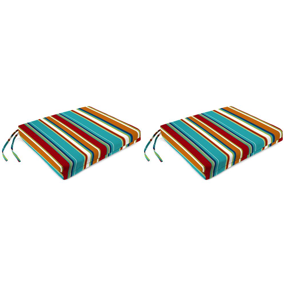 Covert Fiesta Multi Stripe Outdoor Chair Pads Seat Cushions with Ties (2-Pack). Picture 1