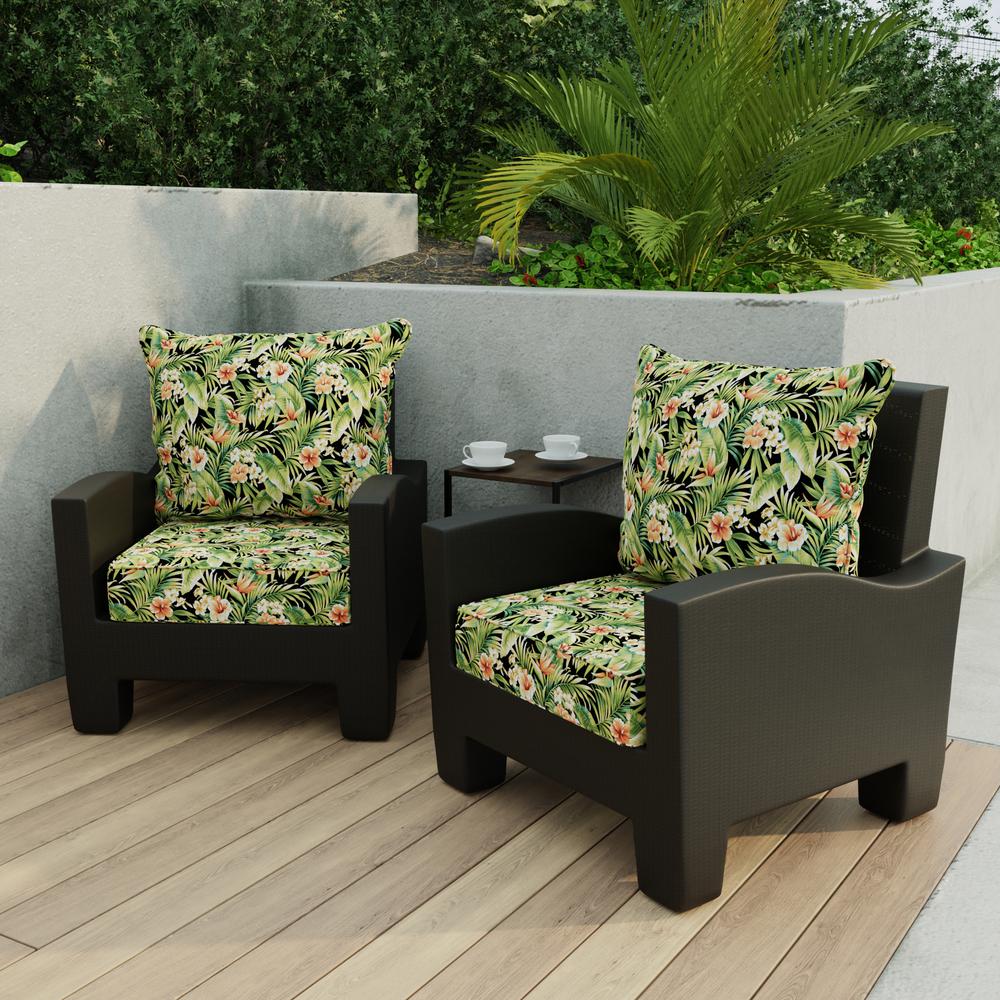 Cypress Midnight Black Leaves Outdoor Chair Seat and Back Cushion Set with Welt. Picture 3