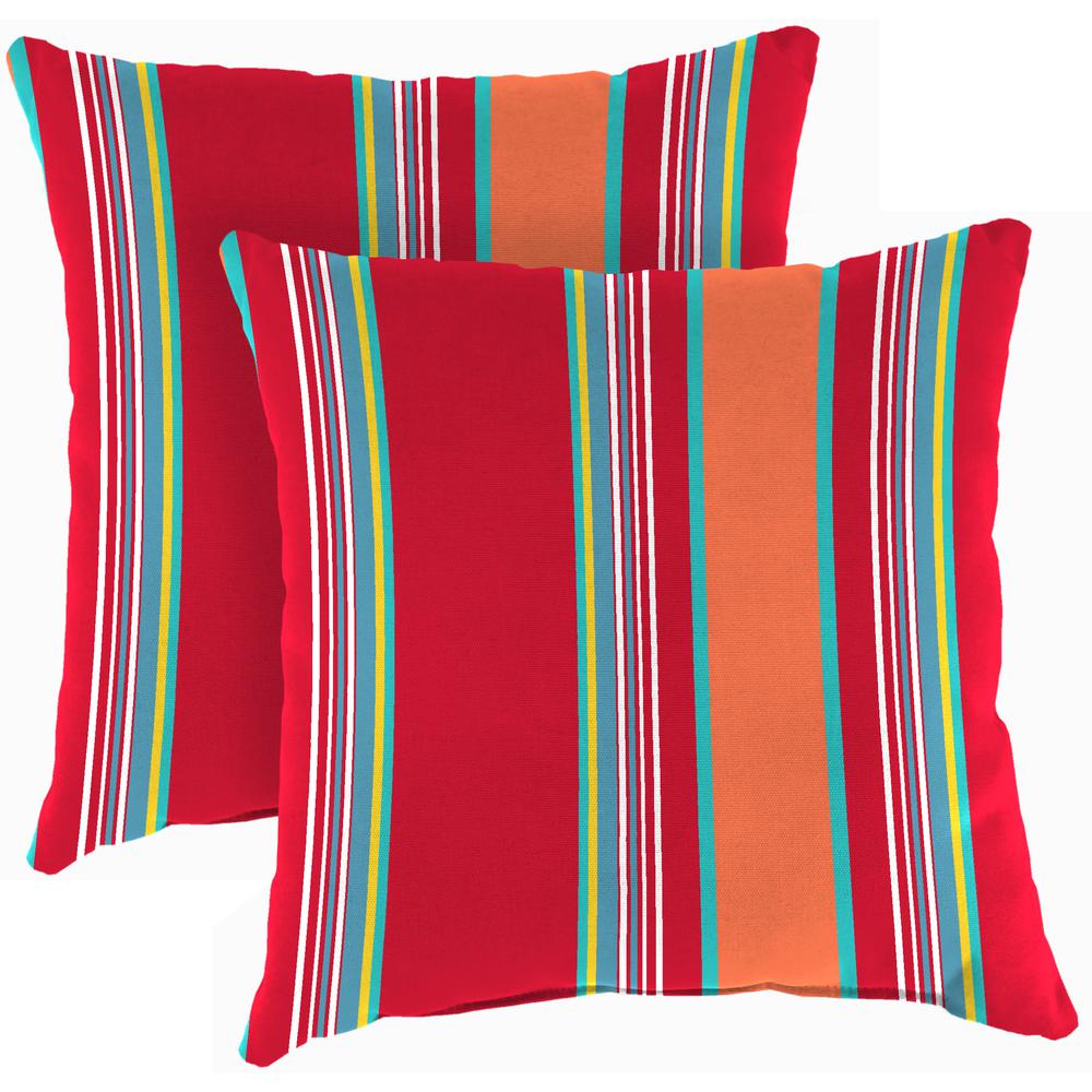 Mulberry Red Stripe Square Knife Edge Outdoor Throw Pillows (2-Pack). Picture 1