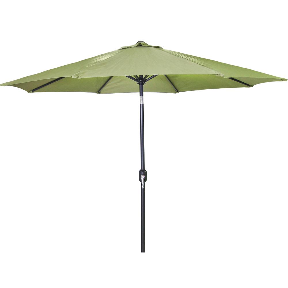9' Olive Solid Outdoor Patio Umbrella with Push Button Tilt and Crank Opening. Picture 1