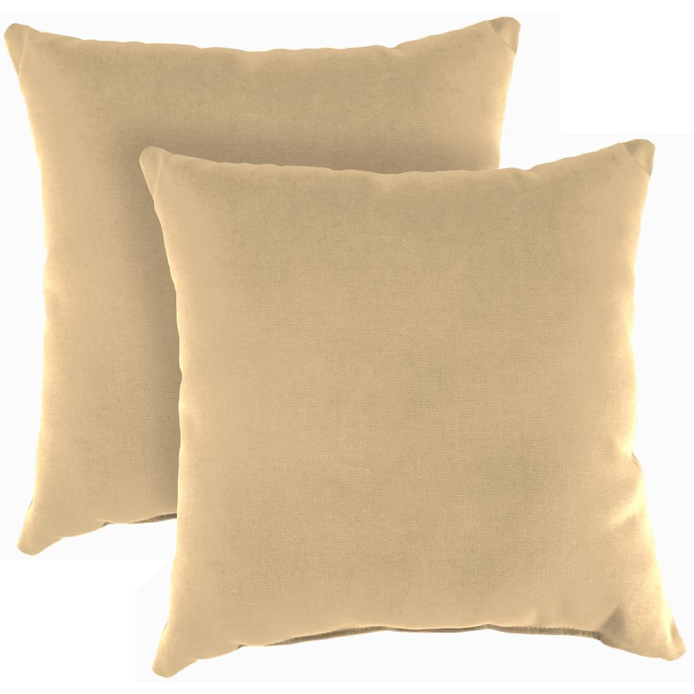 Antique Beige Solid Square Knife Edge Outdoor Throw Pillows (2-Pack). Picture 1