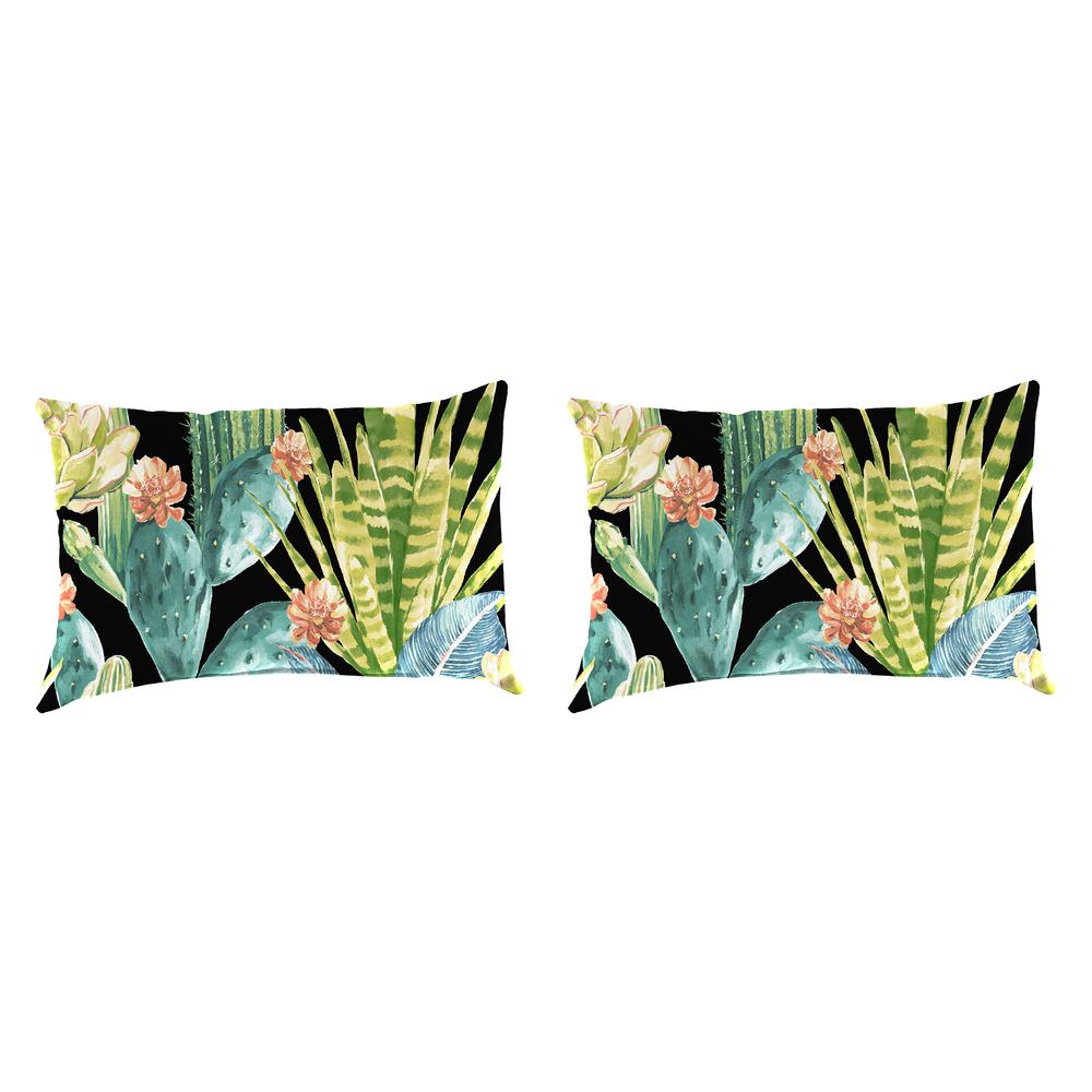 Hatteras Ebony Black Floral Outdoor Lumbar Throw Pillows (2-Pack). Picture 1