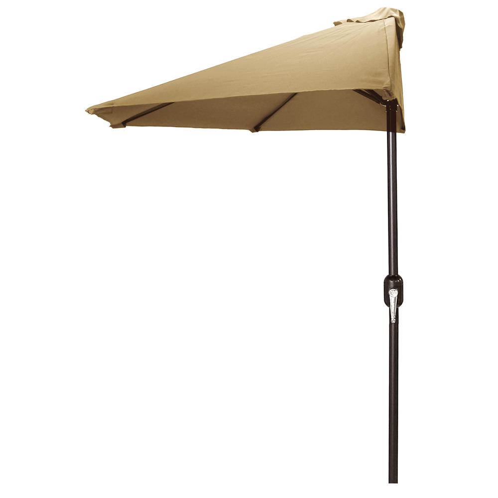 9' Half Round Khaki Solid Folding Outdoor Patio Umbrella with Crank Opening. Picture 1