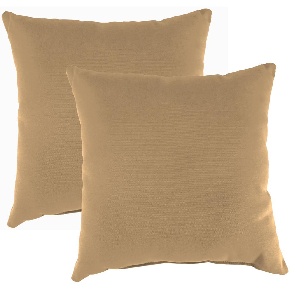 Canvas Cocoa Brown Solid Square Knife Edge Outdoor Throw Pillows (2-Pack). Picture 1
