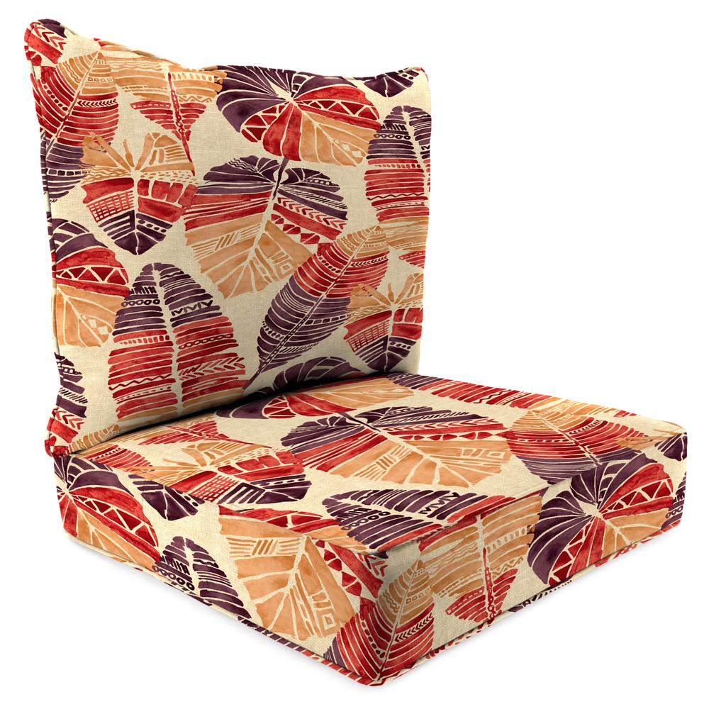Hixon Sunset Beige Leaves Outdoor Chair Seat and Back Cushion Set with Welt. Picture 1