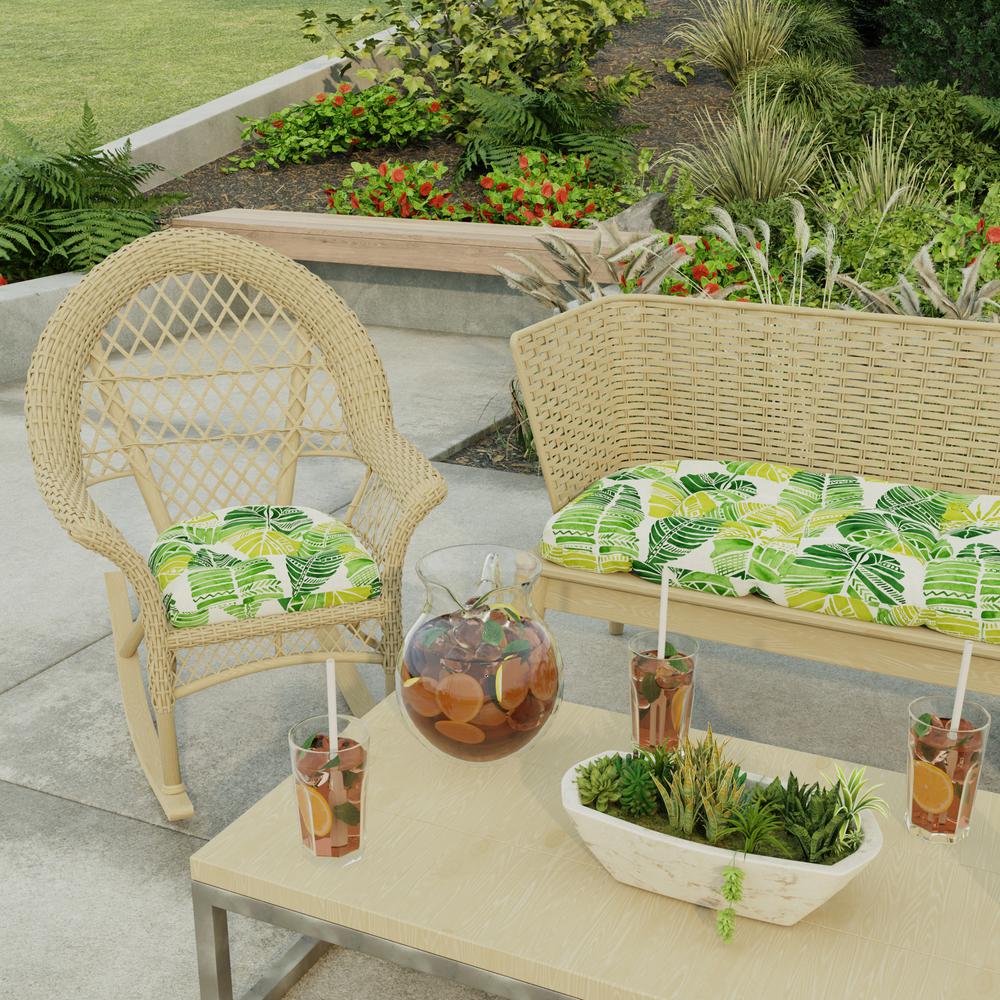 Hixon Palm Green Leaves Tufted Outdoor Seat Cushion (2-Pack). Picture 3