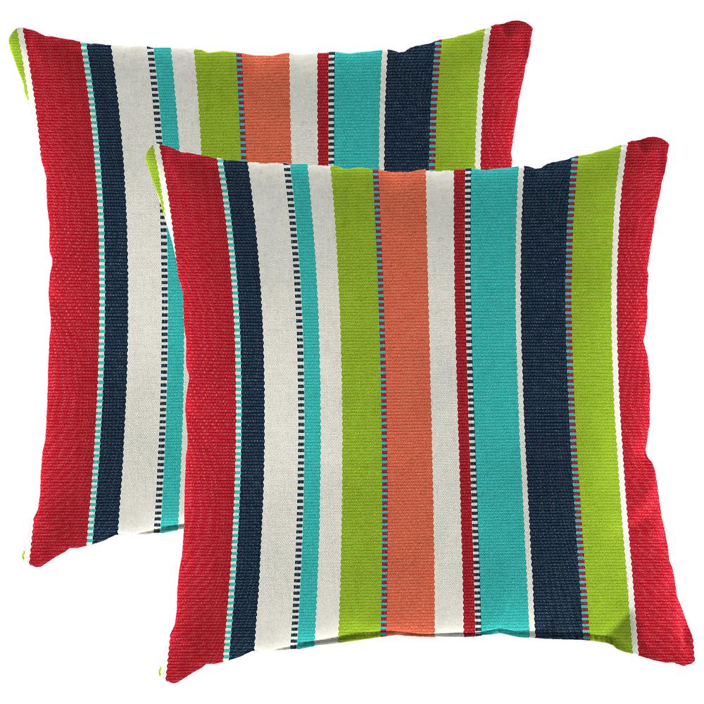 Carousel Confetti Multi Stripe Square Knife Edge Outdoor Throw Pillows (2-Pack). Picture 1