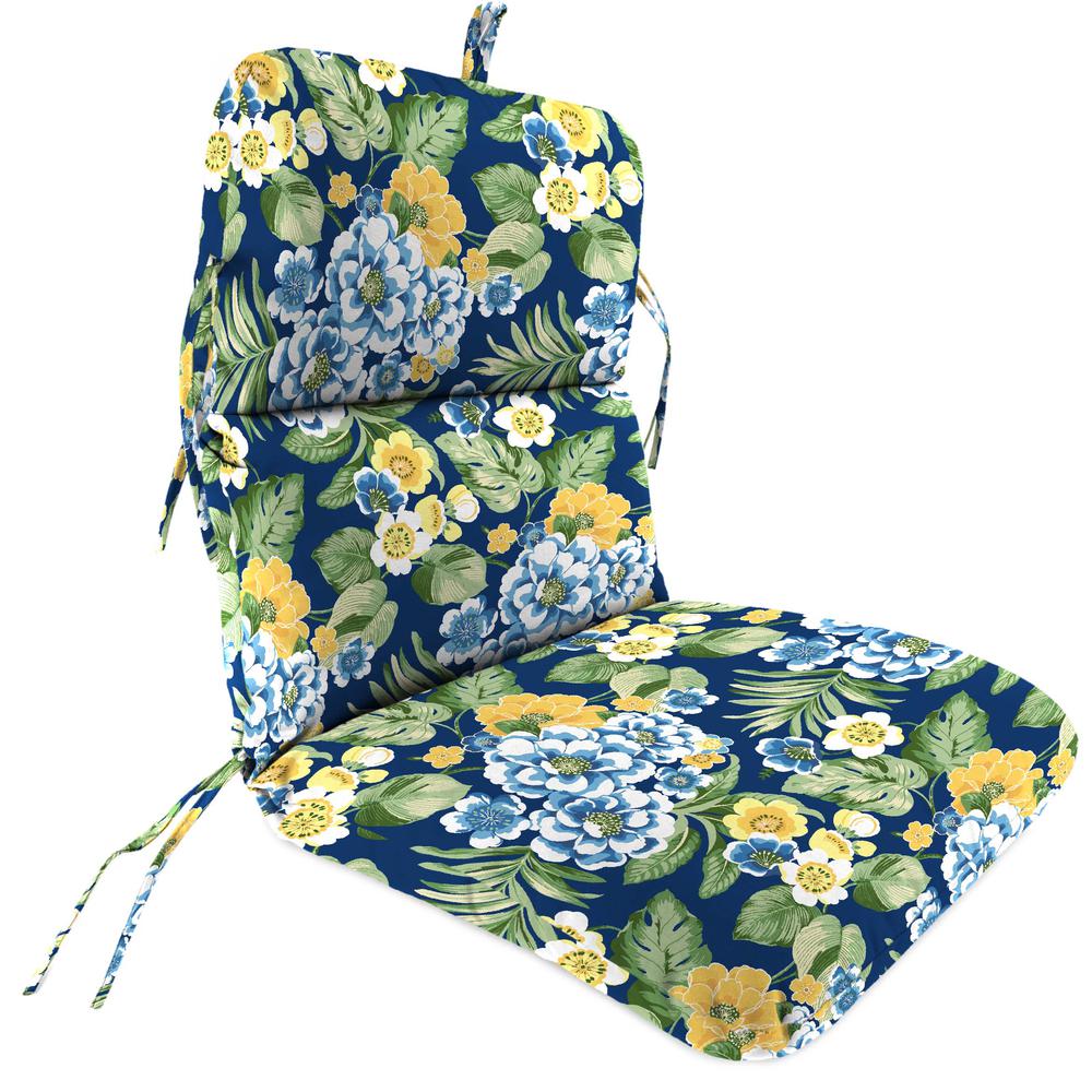 Binessa Lapis Blue Floral Outdoor Chair Cushion with Ties and Hanger Loop. Picture 1