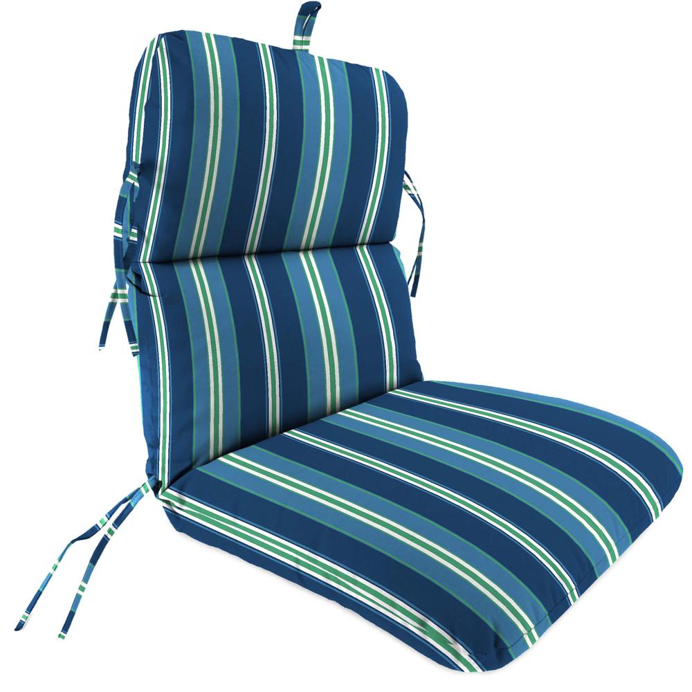 Sullivan Vivid Blue Stripe Outdoor Chair Cushion with Ties and Hanger Loop. Picture 1